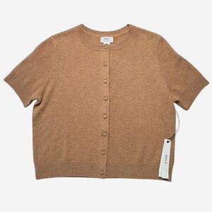 NEW WILT 100% Cashmere Knit Crop Cardigan Sweater Size XL Short Sleeve Buttons